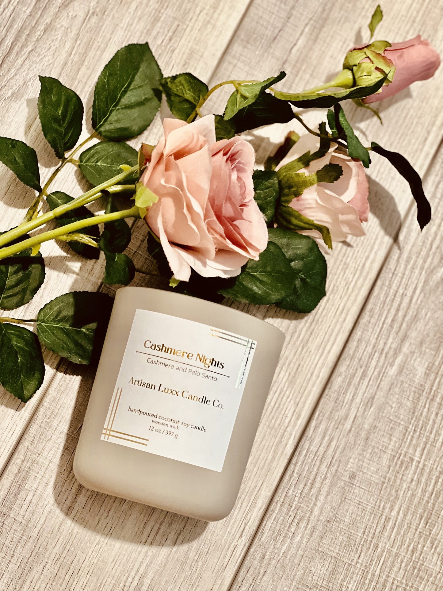 Cashmere Nights | Coconut Soy Wax| Wood Wick| Cashmere| Palo Santo| Candle